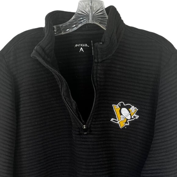 Antigua Pittsburgh Penguins Pullover Shirt Jacket Mens Medium Black Textured - Picture 6 of 8